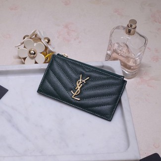 생로랑 모노그램 지퍼 카드케이스 607915 그린 금장