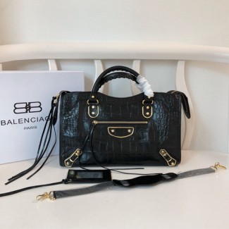 발렌시아가 클래식 라지 시티백 390A12 악어무늬 블랙
