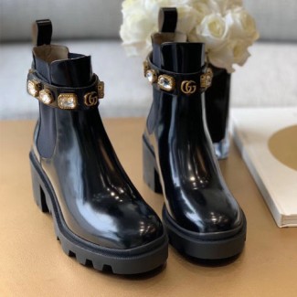 구찌 벨트 장식의 가죽 앵클 부츠 550036 블랙